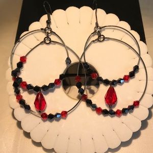 Black and Red hoop earrings.